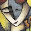 Geometric Abstract Expressinist Woman Portrait Print on Canvas by Richard T Spea