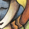 Geometric Abstract Expressinist Woman Portrait Print on Canvas by Richard T Spea