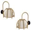 Natural Finish Rattan Skeleton Shade Wall Sconce, Pair
