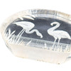 Modern Flamingos In Water Round Reverse Carved Lucite Paperweight Sculpture