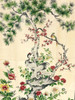 One of a Kind Mid Century Silk Curtain Panel with Cranes, Pine, and Chrysanthemu