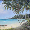 1980s Hawaiian Landscape Oil on Board by Daris Davis in Tropical Wood Frame