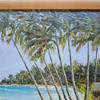 1980s Hawaiian Landscape Oil on Board by Daris Davis in Tropical Wood Frame
