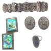Sterling Silver French Paste Marcasite Jewelry Set, Brooch, Bracelet, Earrings