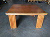 Restored Rattan Corner Side Table with Removable Mahogany Second Tier