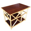 Restored Mahogany and Rattan Three-Tier Side Table