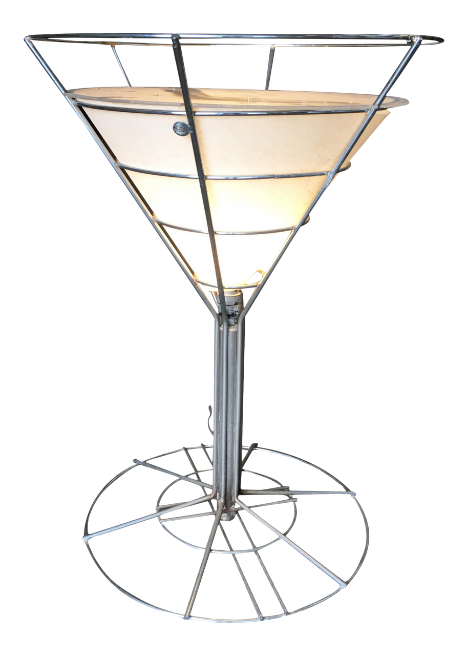 Chrome Wire Art Light Up Martini Lounge Side Table with