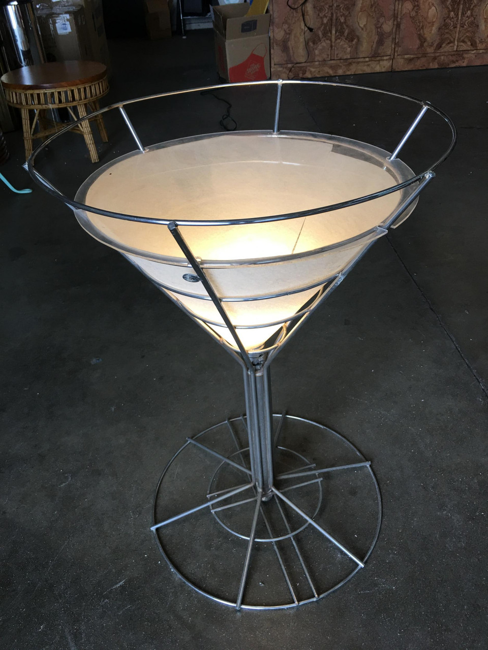 Chrome Wire Art Light Up Martini Lounge Side Table with Glass Top