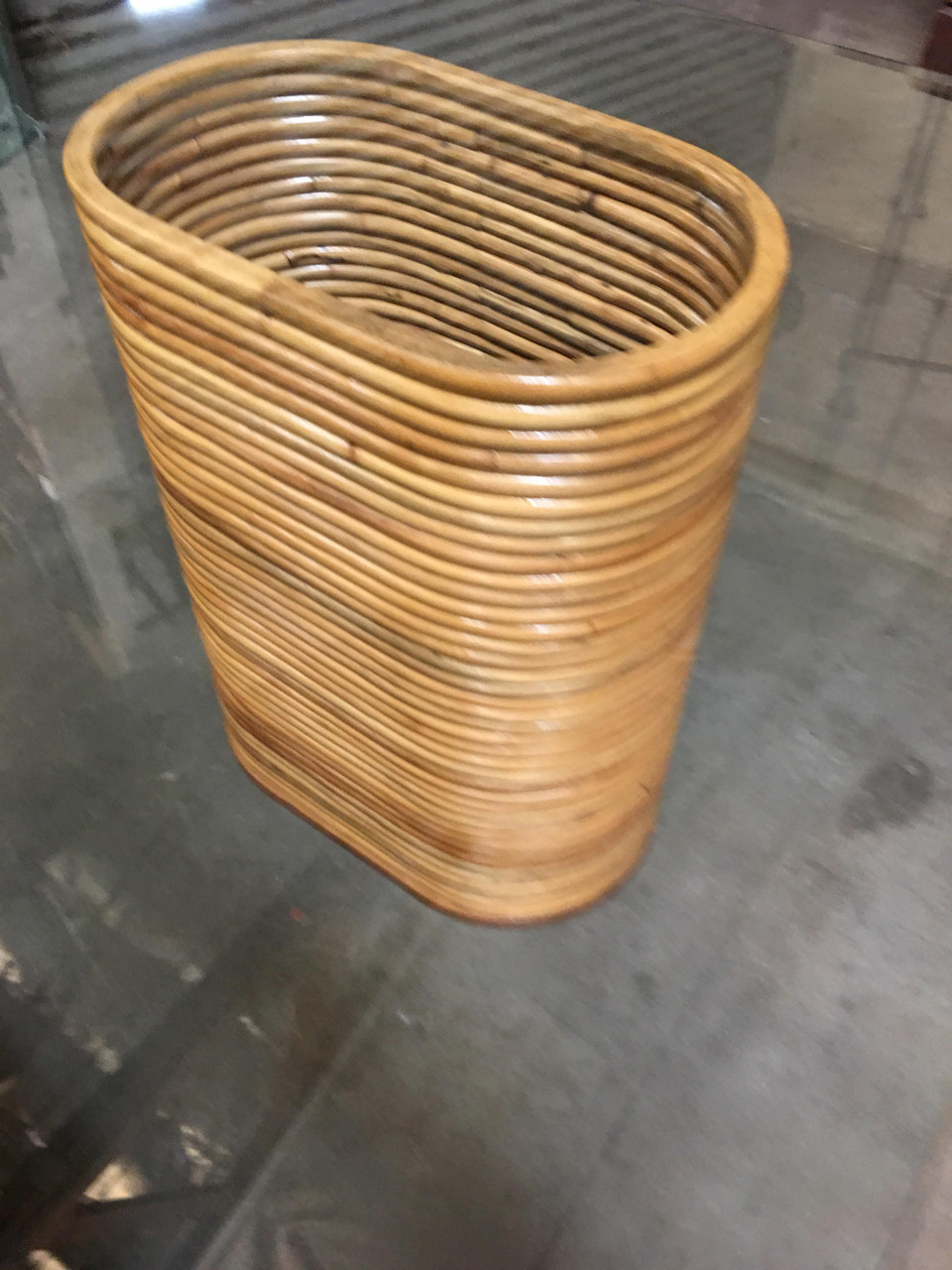 Restored Vintage Stacked Rattan Dining Table With Rectangle Glass Top Harveys on Beverly