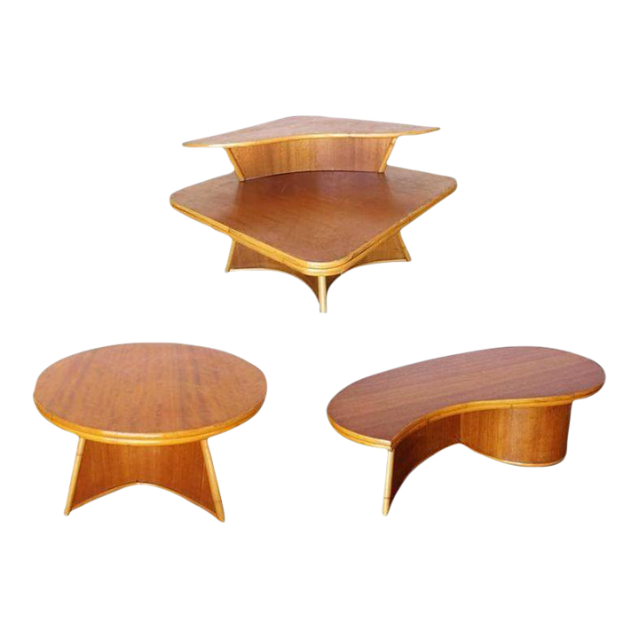 1950s Restored Rattan Living Room Table Set by Herbert Shirley Ritts