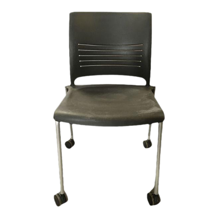 Vintage Dark Grey Plastic Chair With Metal Legs and Casters Harveys