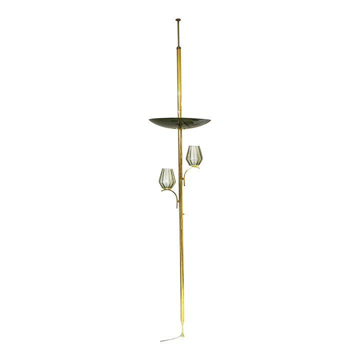 1950s Googie Brass Triple Light Floor to Ceiling Tension Pole Lamp ...