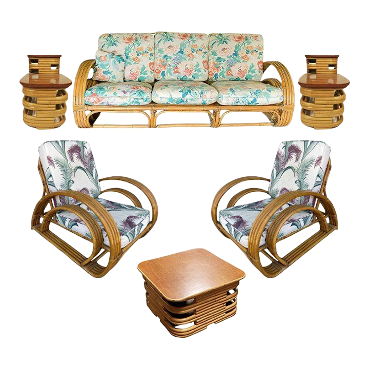 1950s Restored Double Tear Drop Stacked Rattan Lounge Chair Sofa