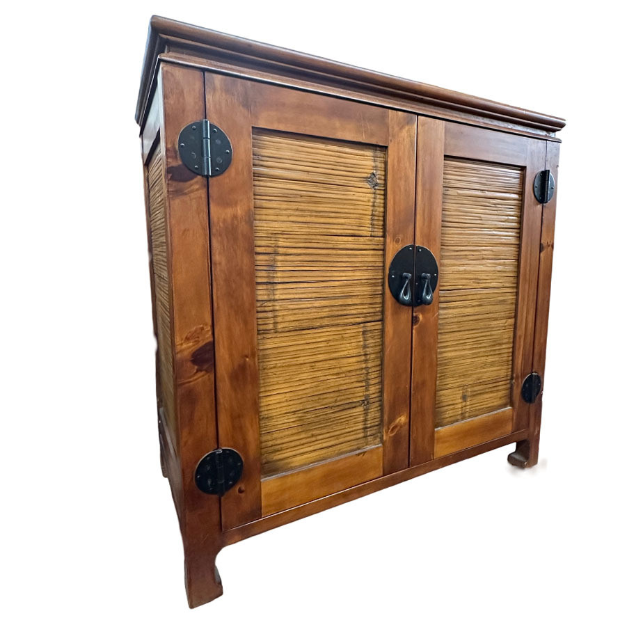 Oriental James Mont Style Koa & Stick Rattan Stereo Cabinet