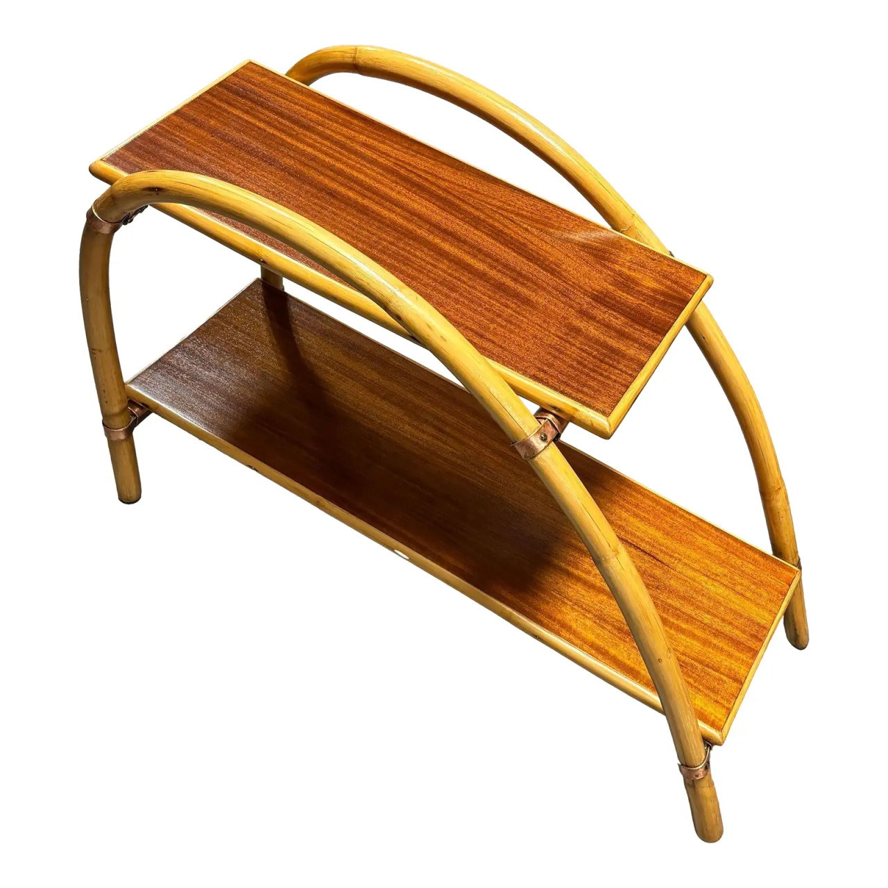 1950s Rattan & Mahogany Double Arch 