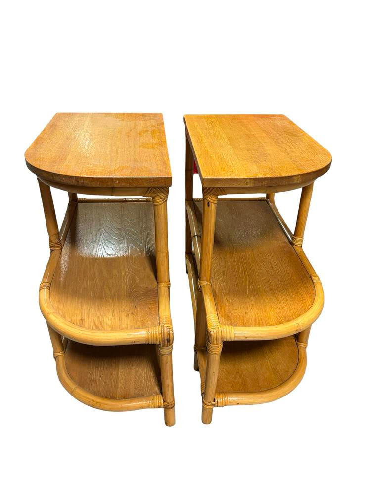 1930s Restored Streamline Rattan & Mahogany 3-Tiered 