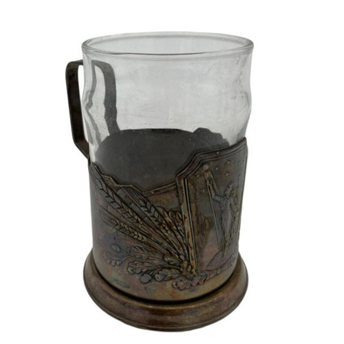 Art Deco "Age of Progress" Silver Plate and Glass Beer Mug
