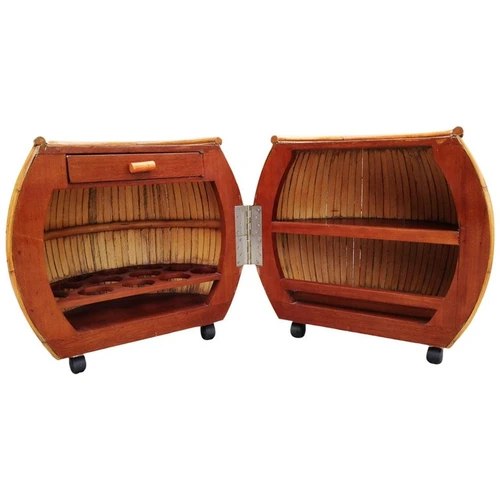 Restored Large 1940s Rattan and Mahogany Pumpkin Bar
