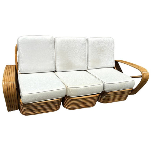 Restored Frankl Style Rattan Six-Strand Square Pretzel 3-Seater Sectional Sofa