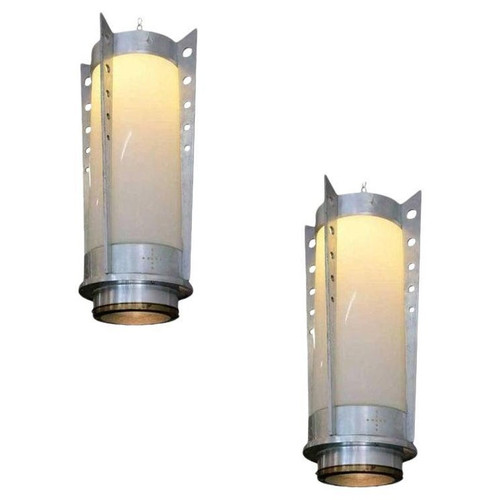 Mid-Century Aluminum Cylinder Pendant circa 1960, Pair