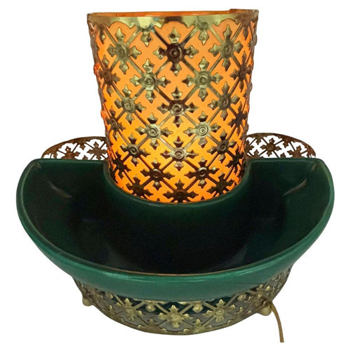 Mid-century Regancy Brass & Ceramic TV Lamp & Planter by Sierra Columbia