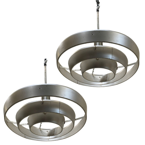 Mid-Century "Saturn" Ceiling Aluminum 19" Pendant by Kurt Versen, Pair