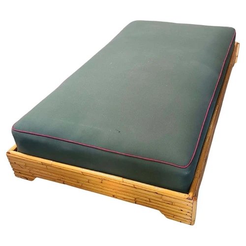 Restored Mid-Century Stacked Rattan Sofa Daybed