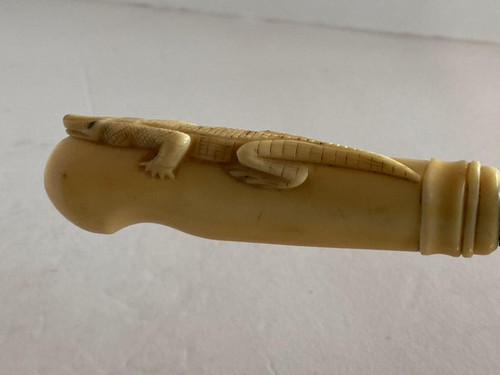 19th Century Hand-Carved Bone Alligator Handled Culinary Carving Set