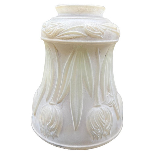 Art Nouveau Frosted Milk Glass Bellflower w/ Embossed Tulips Globe 2" Fitter