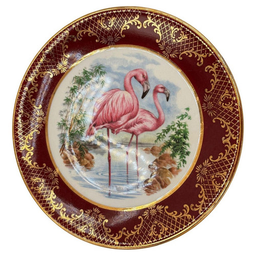 Mid-century Round Pink Flamingo Salad Plate by Royal Falconware England