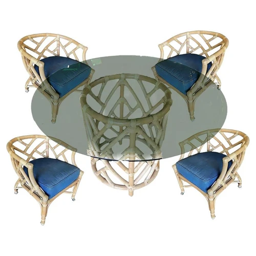 Round Pedestal Table and Geometric Bucket Armchair Rattan Dining Set