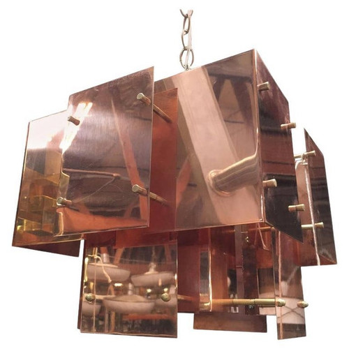 Robert Sonneman Designed Floating Panel "Cityscape" Brutalist Chandelier