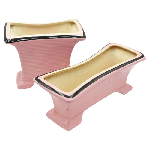 Mid-century Pink & Black California Pottery Modernist Indoor Planter Set