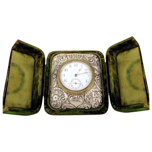 Victorian Silver Embossed Clock by Douglas Clock Company