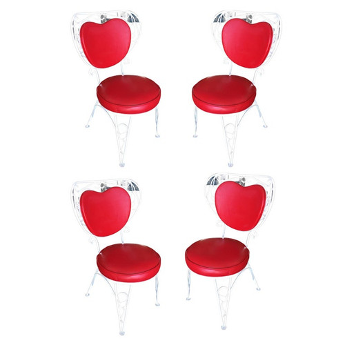 Custom Made Mid-century Iron & Steel Rebar Heart Patio Lounge Chair, Set of Four