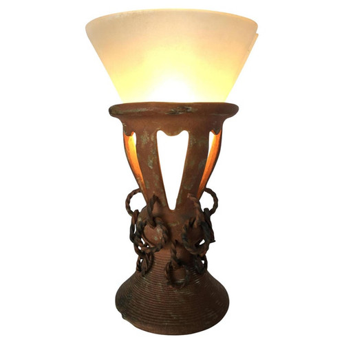 Iron and Clay Torchiere Table Lamp W/ Frosted Shade