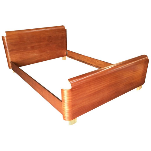 Mid Century Herman Miller DCW Style Molded Mahogany Plywood Full Size Bed Frame