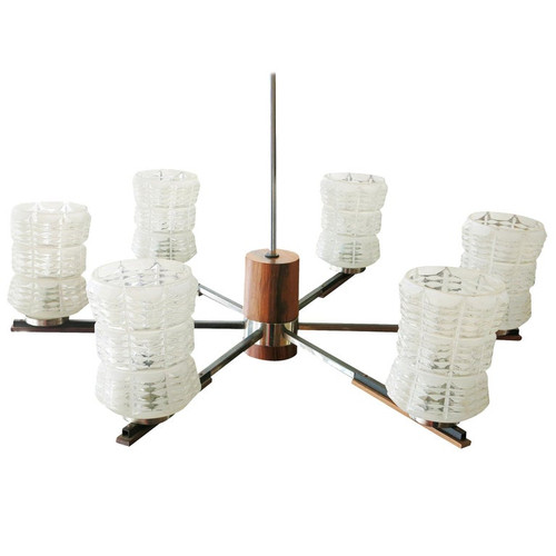 Italian Sputnik Chandelier in Rosewood Chrome with Glass Shades