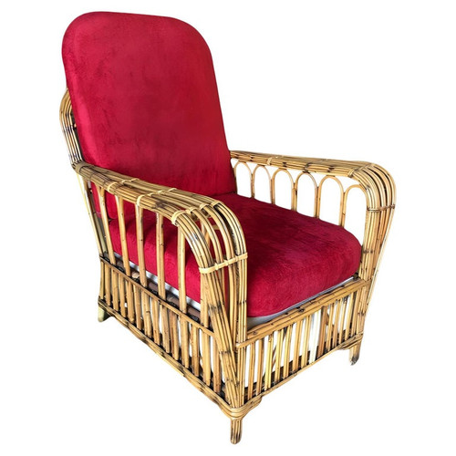 Restored Vintage Art Deco "President's" High Stand Stick Rattan Lounge Chair