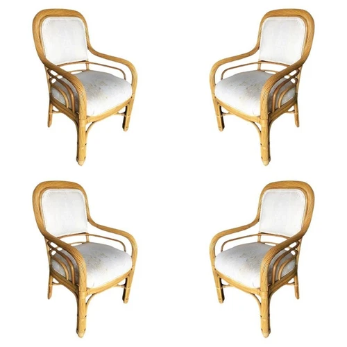 Restored Rattan Dining Armchair W/ Twisted Rattan Arms, Set of 4