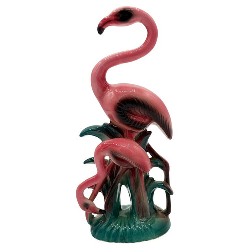 Mid-Century California Mother & Child Pink Flamingo Ceramic Tabletop Statue