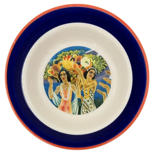 7.25" Eugene Savage "Island Feast" Blue Salad Plate By Lynn Krantz Dish Books