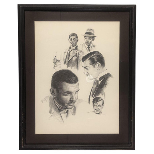 1976 Glen Fortune Banse Portait of Clark Gable Lithograph Print Framed