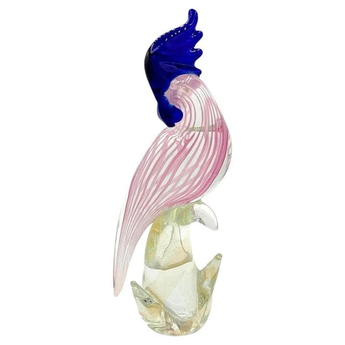 Mid-century Murano Gold Fleck Multicolored Art Glass Cockatoo Scultpure