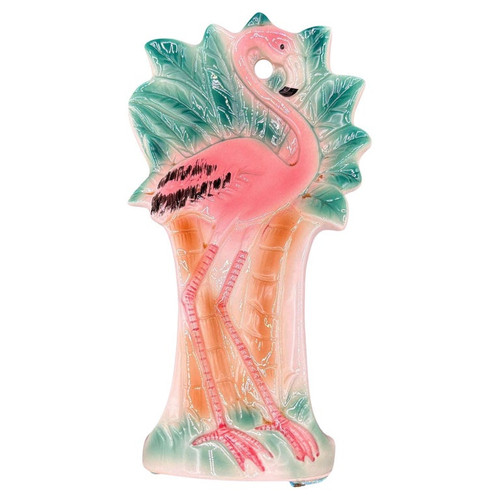 1986 Hand Painted Pink Flamingo Ceramic Spoon Rest by Sarsaparilla Deco