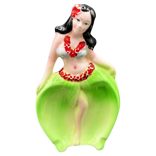 Rare 1955 Hawaiian Hula Girl in ghrass skirt Ceramic Ashtray