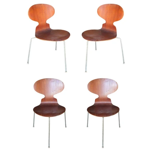 Arne Jacobsen Model-3100 "Ant" Teak Side Chairs by teak chair, Set of Four