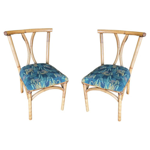 Restored Midcentury Rattan Dining Side Chair with Hourglass Back, Pair