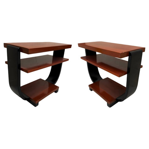 Art Deco Two-Tone Geometric Side Tables by Gilbert Rohde for Brown Saltman, Pair