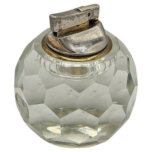Hollywood Regency Hand Cut Multi Faceted Crystal Table Lighter